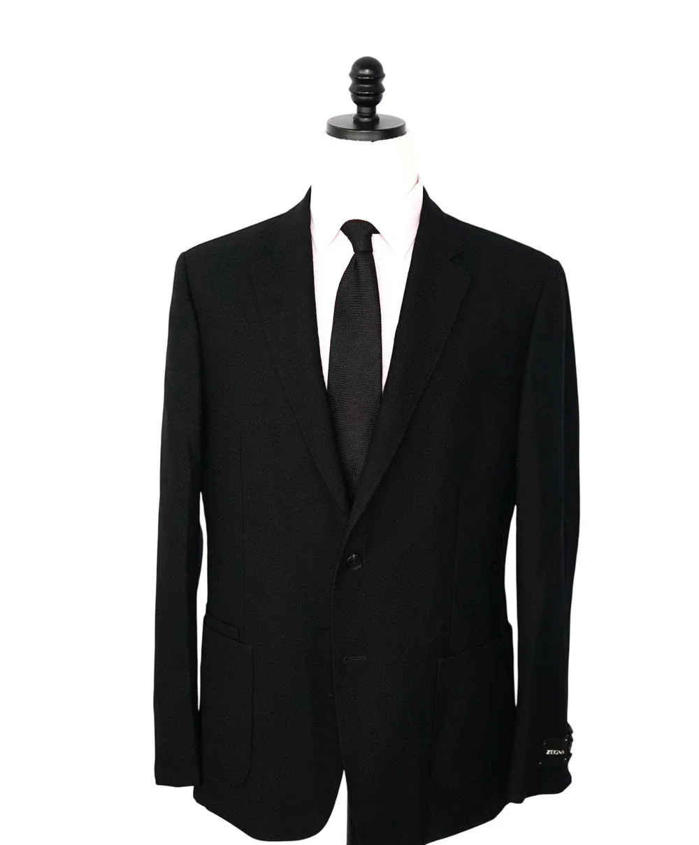 $1,635 Z ZEGNA - Textured Black TECHMERINO Wool Blazer - 44R